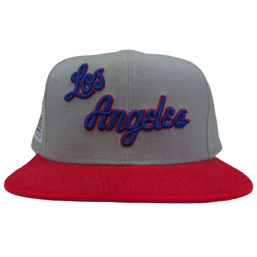 LA Lakers Mitchell & Ness NBA Snapback‎ Hat Cap 3D Logo Gray Red New